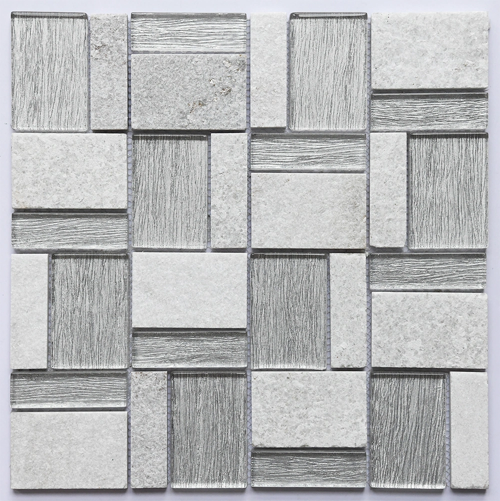 New Design Glass Stone Mosaic Marble Tile Silver Color Mosaico